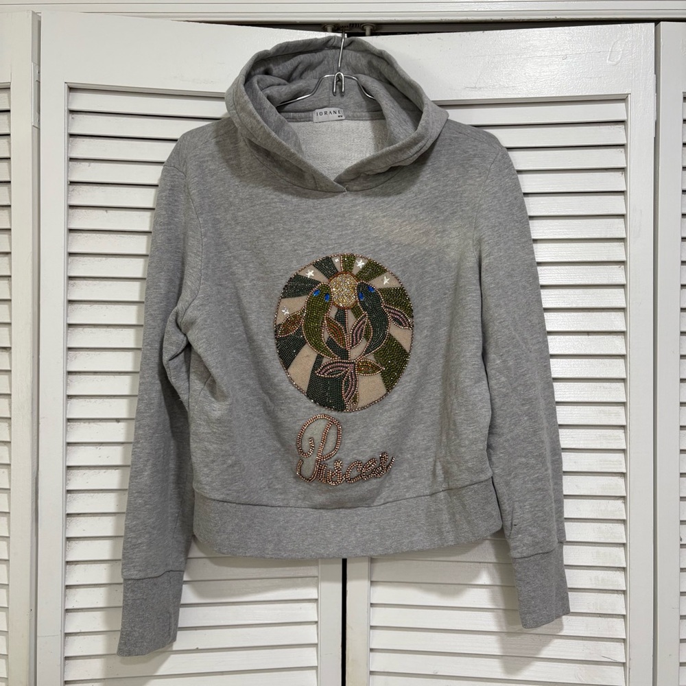 Iorane Gray Pisces hoodie zodiac sign hoodie turtle rhinestone design hoodie M